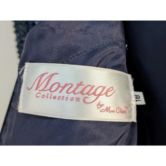 Montage by Mon Cheri Silk Mother of the Bride Dress Blue Formal Gown Size 18 - Picture 4 of 10